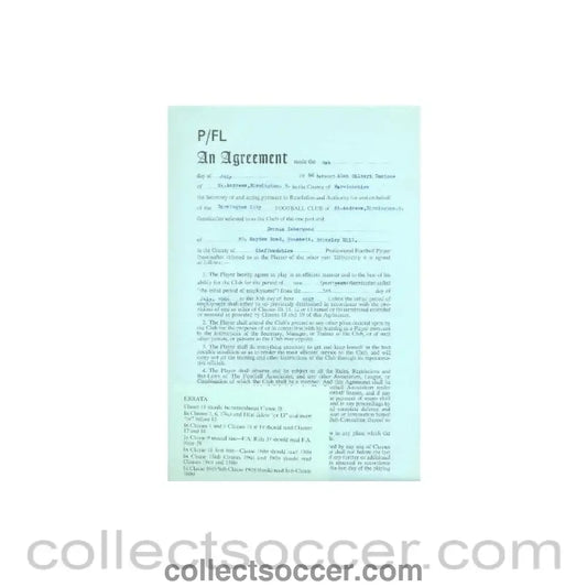 1966 - Contract For Hire of a Player between Birmingham City F.C. and Dennis Isherwood of 01/07/1966