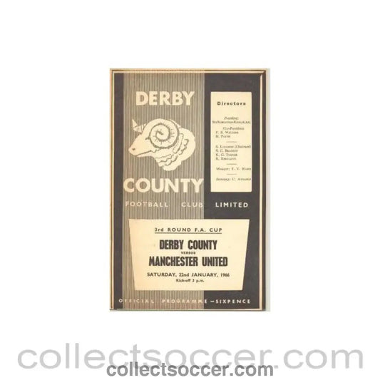 1966 - Derby County v Manchester United official programme 22/01/1966 F.A. Cup - Collect Soccer