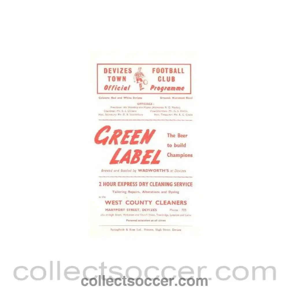 1966 - Devizes Town v Waiblingen Germany official programme 09/04/1966 Friendly - Collect Soccer