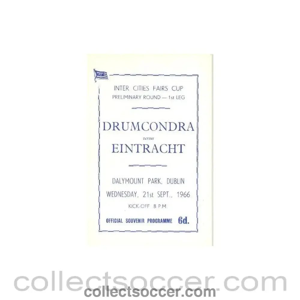 1966 - Drumcondra v Eintracht official programme 21/09/1966 - Collect Soccer