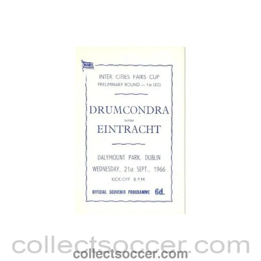 1966 - Drumcondra v Eintracht official programme 21/09/1966 - Collect Soccer