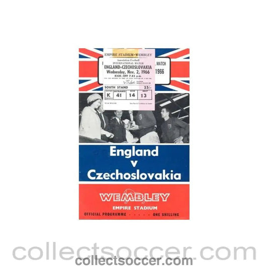 1966 England V Czechoslovakia Programme 02/11/1966 with ticket - Collect Soccer