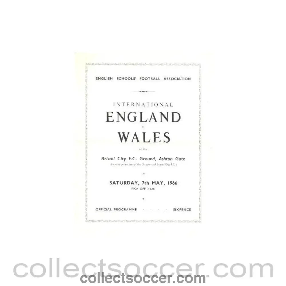 1966 England v Wales English Schools' Football Association official programme 07/05/1966 - Collect Soccer