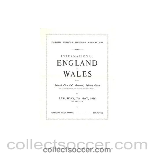 1966 England v Wales English Schools' Football Association official programme 07/05/1966 - Collect Soccer