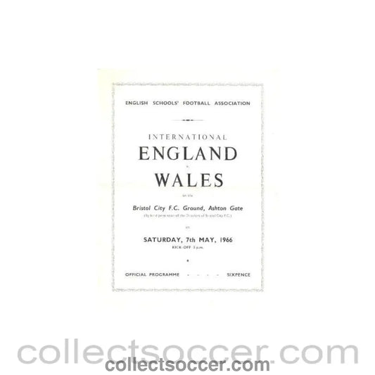 1966 England v Wales English Schools' Football Association official programme 07/05/1966 - Collect Soccer