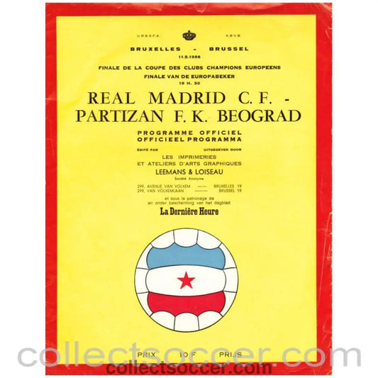 1966 European Cup Final Official Programme Real Madrid v Partizan Belgrade - Collect Soccer