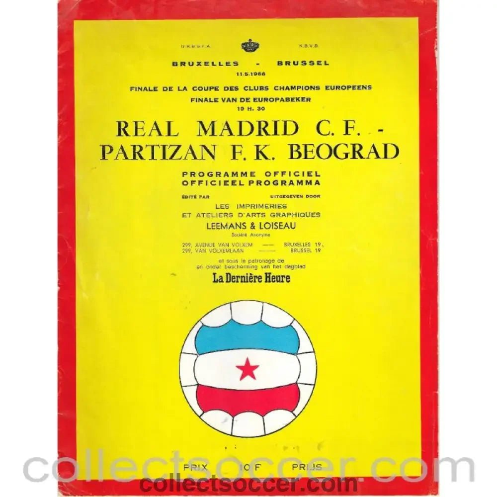 1966 European Cup Final Real Madrid v Partizan Belgrade Official Programme - Collect Soccer