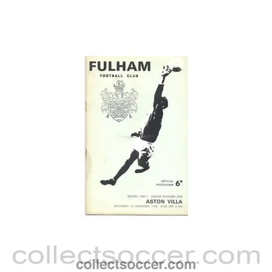 1966 - Fulham v Aston Villa official programme 12/11/1966 - Collect Soccer