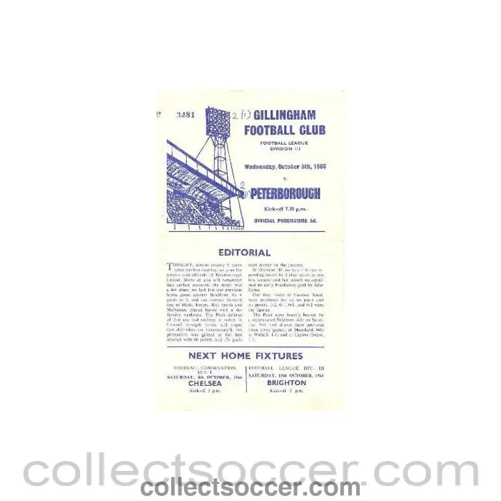 1966 - Gillingham v Peterborough official programme 05/10/1966 - Collect Soccer
