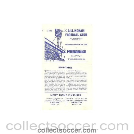 1966 - Gillingham v Peterborough official programme 05/10/1966 - Collect Soccer