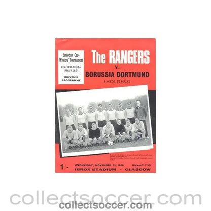 1966 - Glasgow Rangers v Borussia Dortmund official programme 23/11/1966 - Collect Soccer