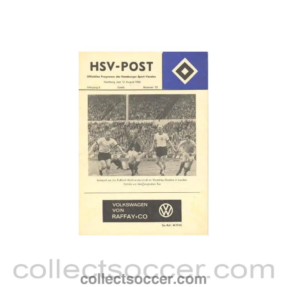 1966 - Hamburger Sport Verein vChelsea official programme 12/08/1966 - Collect Soccer