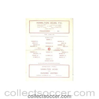 1966 - Hamilton Academical (Accies) v Dundee United official programme 12/02/1966 Scottish League - Collect Soccer