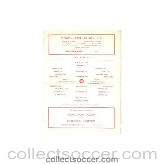 1966 - Hamilton Academical (Accies) v Dundee United official programme 12/02/1966 Scottish League - Collect Soccer