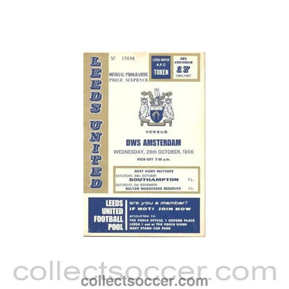 1966 - Leeds United v DWS Amsterdam official programme 26/10/1966 - Collect Soccer