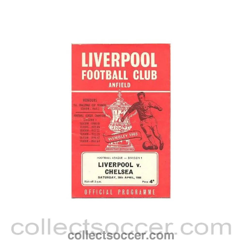 1966 - Liverpool vChelsea official programme 30/04/1966 - Collect Soccer