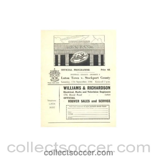 1966 - Luton Town v Stockport County official programme 17/09/1966 - Collect Soccer