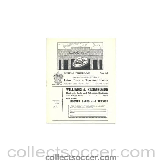 1966 - Luton Town v Tranmere Rovers official programme 26/03/1966 - Collect Soccer