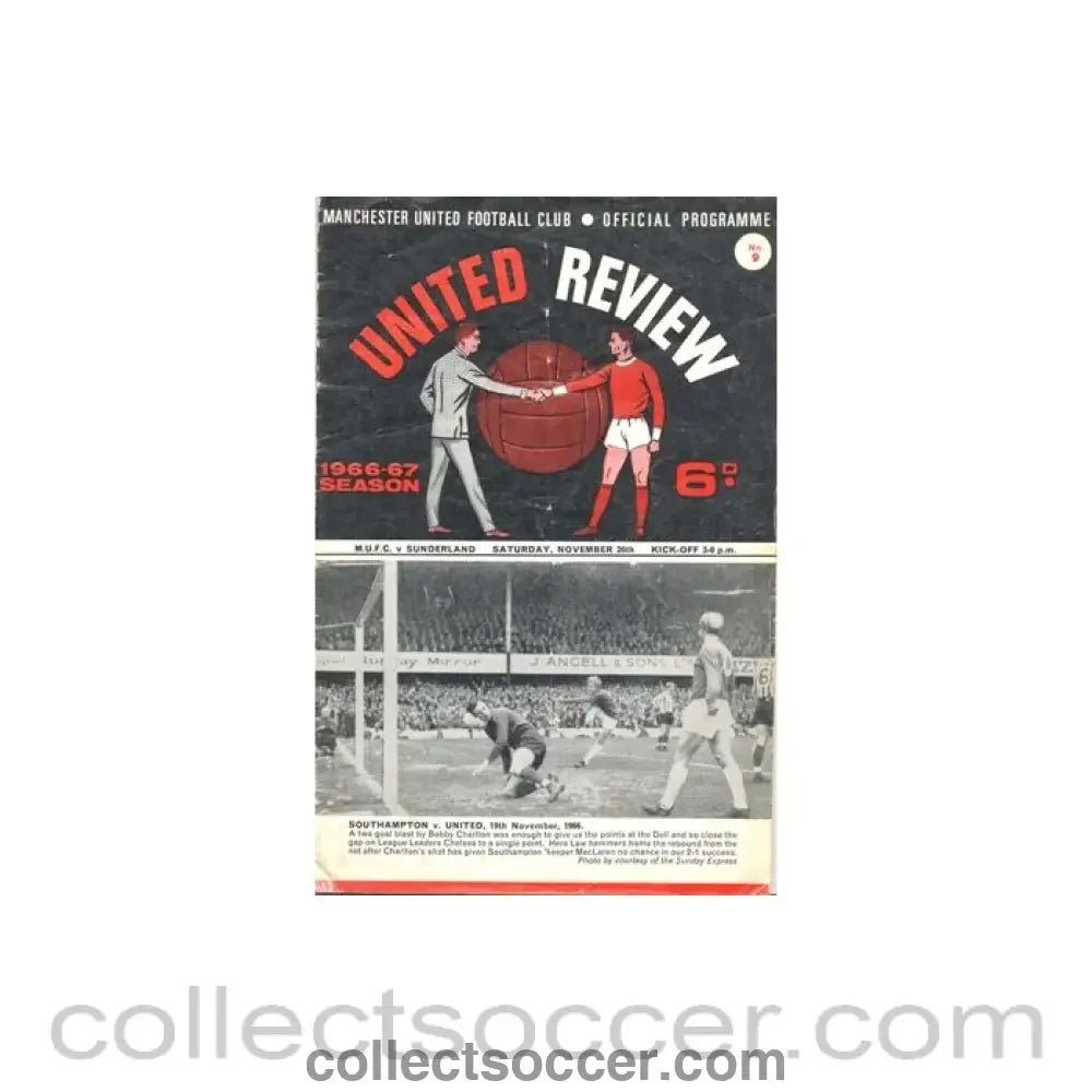 1966 - Manchester United v Sunderland official programme 26/11/1966 - Collect Soccer