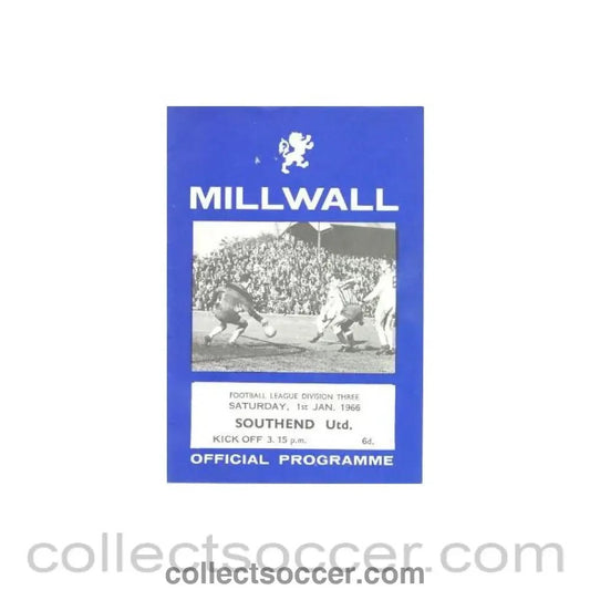 1966 - Millwall v Southend United official programme 01/01/1966 - Collect Soccer
