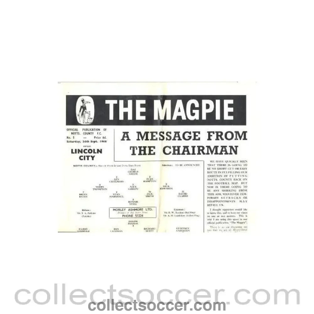 1966 - Notts County v Lincoln City official programme 24/09/1966 - Collect Soccer
