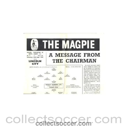 1966 - Notts County v Lincoln City official programme 24/09/1966 - Collect Soccer