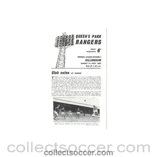 1966 - Queen's Park Rangers v Gillingham official programme 25/04/1966 Football League - Collect Soccer