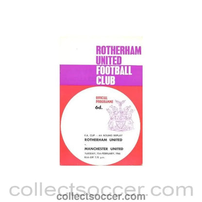 1966 - Rotherham v Manchester United official programme 15/02/1966 - Collect Soccer