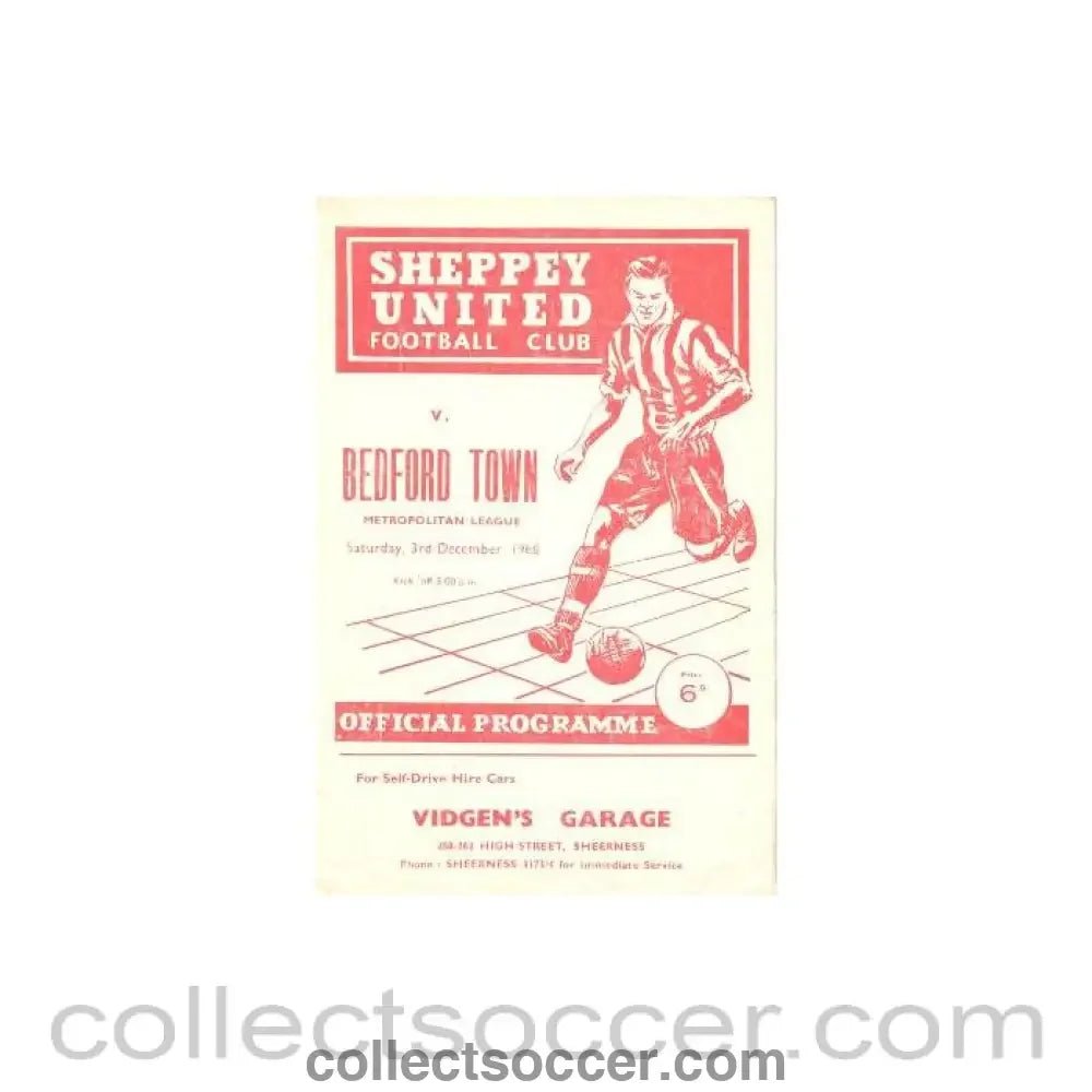1966 - Sheppey United v Bedford Town official programme 03/12/1966 Metropolitan League - Collect Soccer