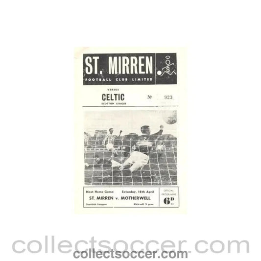 1966 - St. Mirren v Celtic official programme 05/04/1966 Scottish League - Collect Soccer