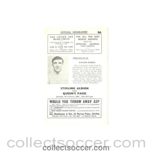 1966 - Stirling Albion v Queen's Park Rangers official programme 05/02/1966 - Collect Soccer