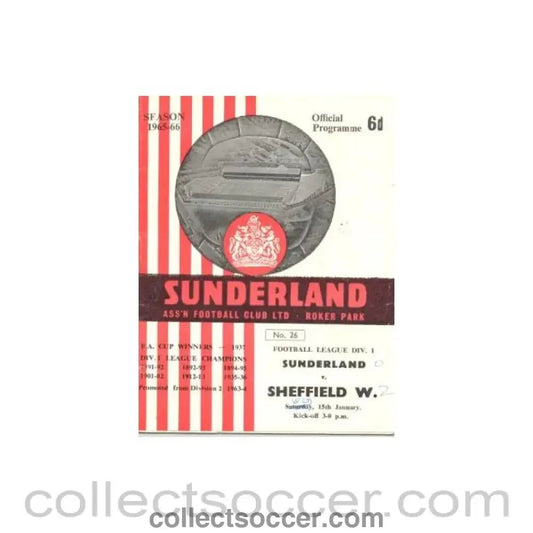 1966 - Sunderland v Sheffield Wednesday official programme 15/01/1966 - Collect Soccer