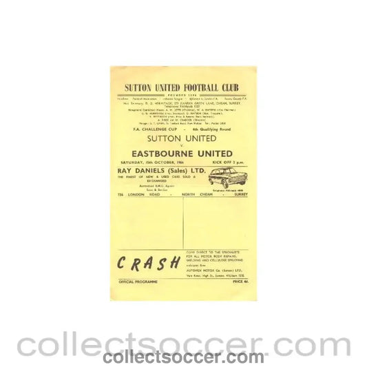 1966 - Sutton United v Eastbourne United official programme 15/10/1966 - Collect Soccer
