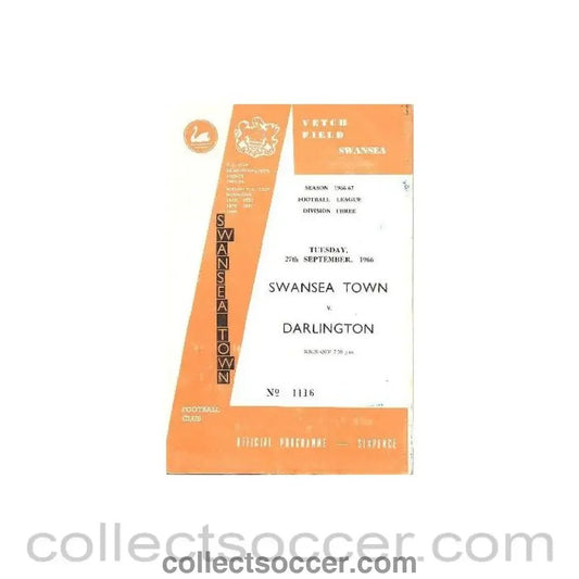 1966 - Swansea City v Darlington official programme 27/09/1966 - Collect Soccer
