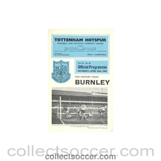 1966 - Tottenham Hotspur v Burnley official programme 30/04/1966 Football League - Collect Soccer