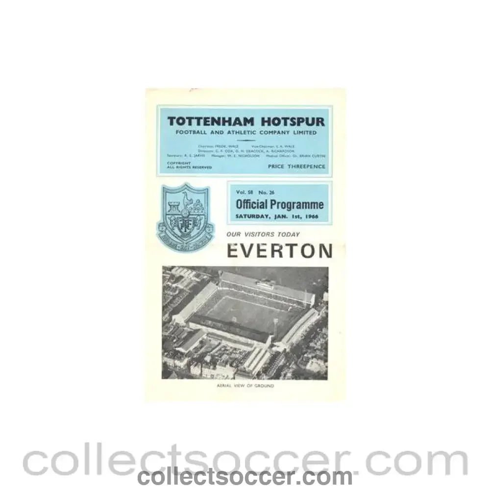 1966 - Tottenham Hotspur v Everton official programme 01/01/1966 Football League - Collect Soccer