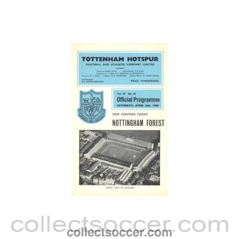 1966 - Tottenham Hotspur v Nottingham Forest official programme 02/04/1966 Football League - Collect Soccer