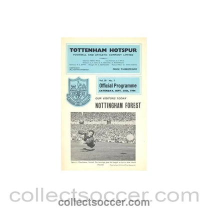 1966 - Tottenham Hotspur v Nottingham Forest official programme 24/09/1966 Football League - Collect Soccer