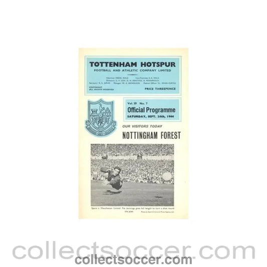 1966 - Tottenham Hotspur v Nottingham Forest official programme 24/09/1966 Football League - Collect Soccer