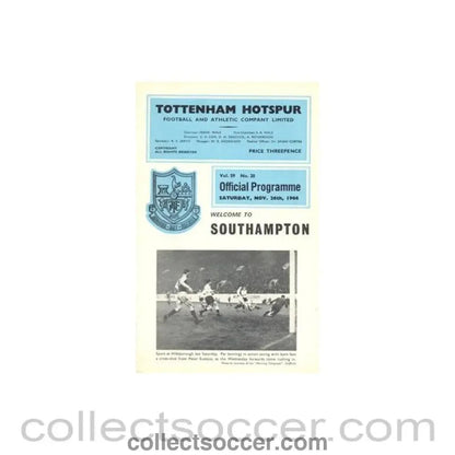 1966 - Tottenham Hotspur v Southampton official programme 26/11/1966 Football League - Collect Soccer