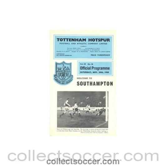 1966 - Tottenham Hotspur v Southampton official programme 26/11/1966 Football League - Collect Soccer