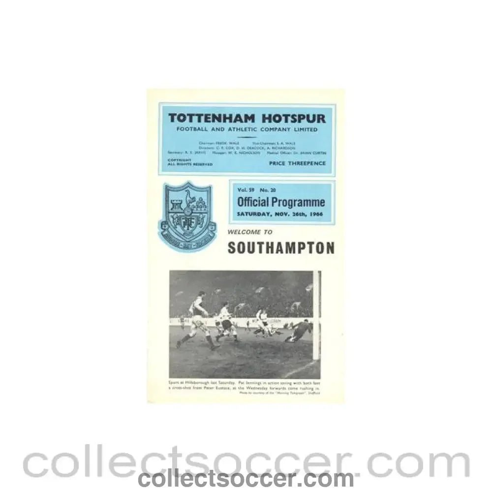 1966 - Tottenham Hotspur v Southampton official programme 26/11/1966 Football League - Collect Soccer