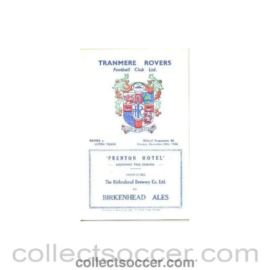 1966 - Tranmere Rovers v Luton Town official programme 26/12/1966 Football League - Collect Soccer