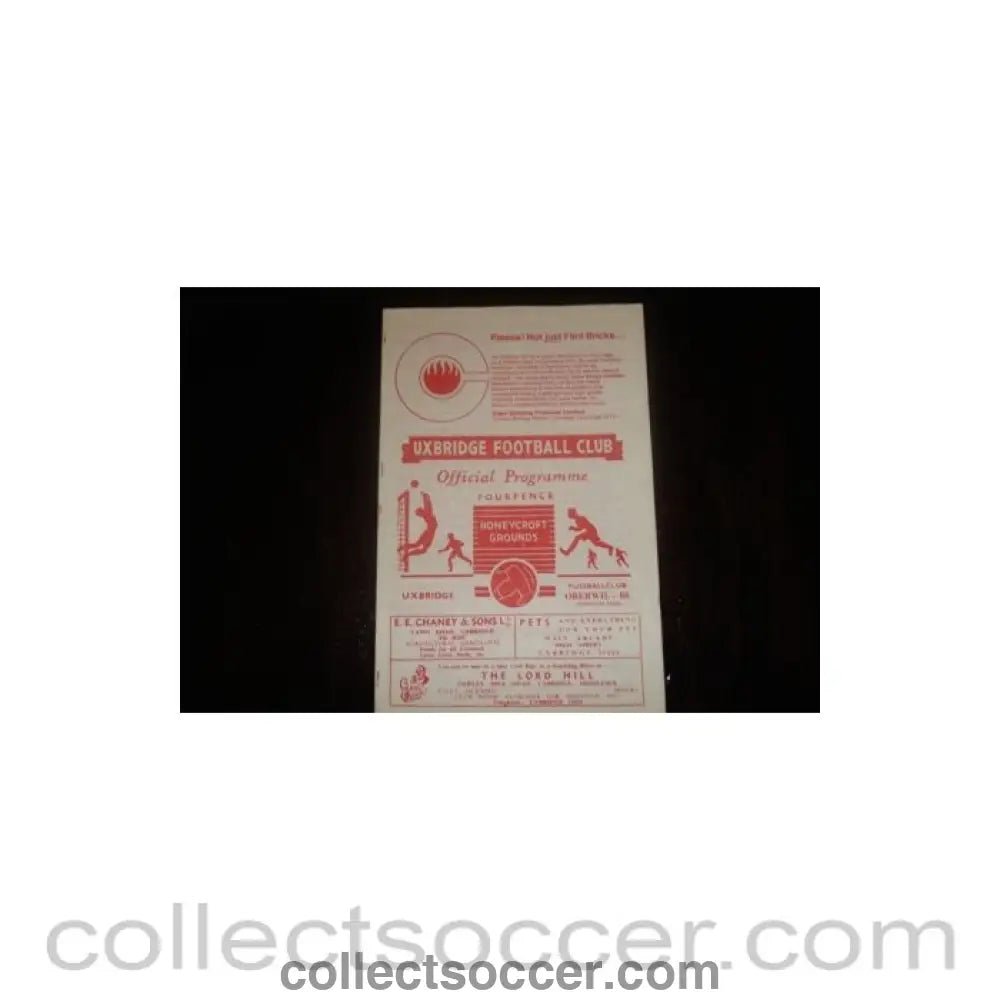 1966 - Uxbridge v Oberwil, Switzerland official programme 28/05/1966, Semi-Professional International - Collect Soccer