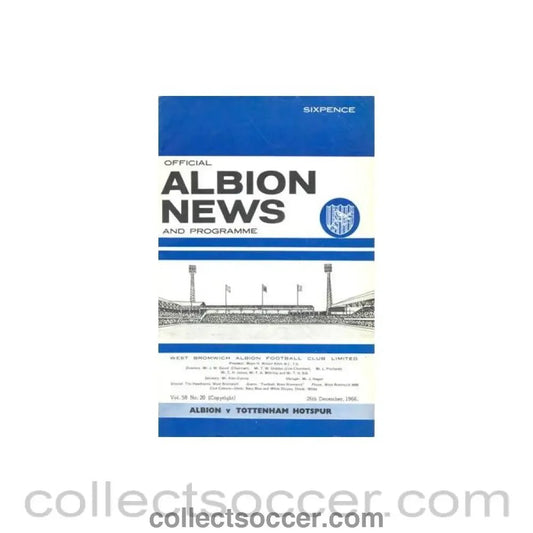 1966 - West Bromwich Albion v Tottenham Hotspur official programme 26/12/1966 Football League - Collect Soccer