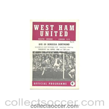 1966 - West Ham United v Borussia Dortmund official programme 05/04/1966 Cup Winners Cup - Collect Soccer