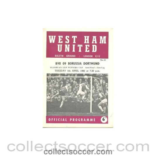 1966 - West Ham United v Borussia Dortmund official programme 05/04/1966 Cup Winners Cup - Collect Soccer