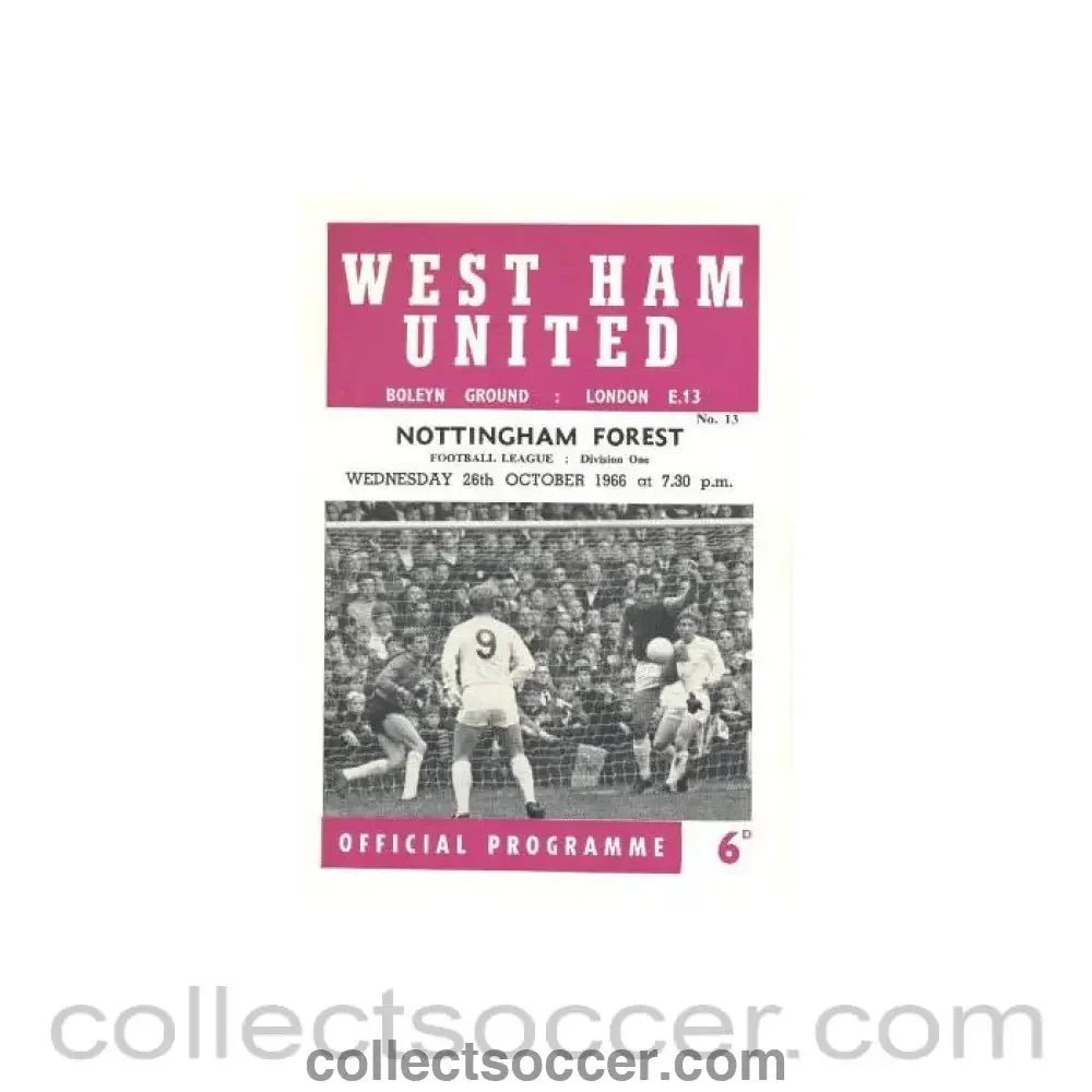 1966 - West Ham United v Nottingham Forest official programme 26/10/1966 - Collect Soccer