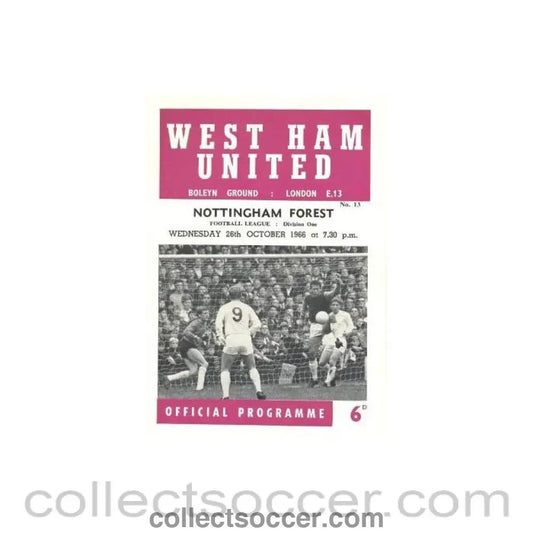1966 - West Ham United v Nottingham Forest official programme 26/10/1966 - Collect Soccer