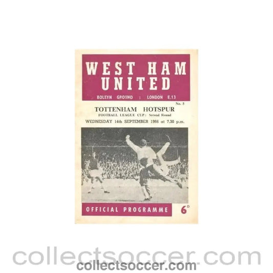 1966 - West Ham United v Tottenham Hotspur official programme 14/09/1966 - Collect Soccer